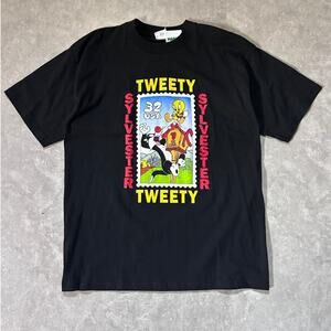 90s Vintage Tweety Bird Looney Tunes Stamp Black T Shirt Size XL